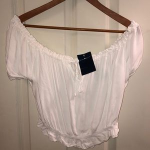 Brandy Melville white ruffled off shoulder top